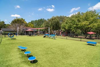 our apartments showcase a dog park with a playground at Elme Druid Hills, Georgia